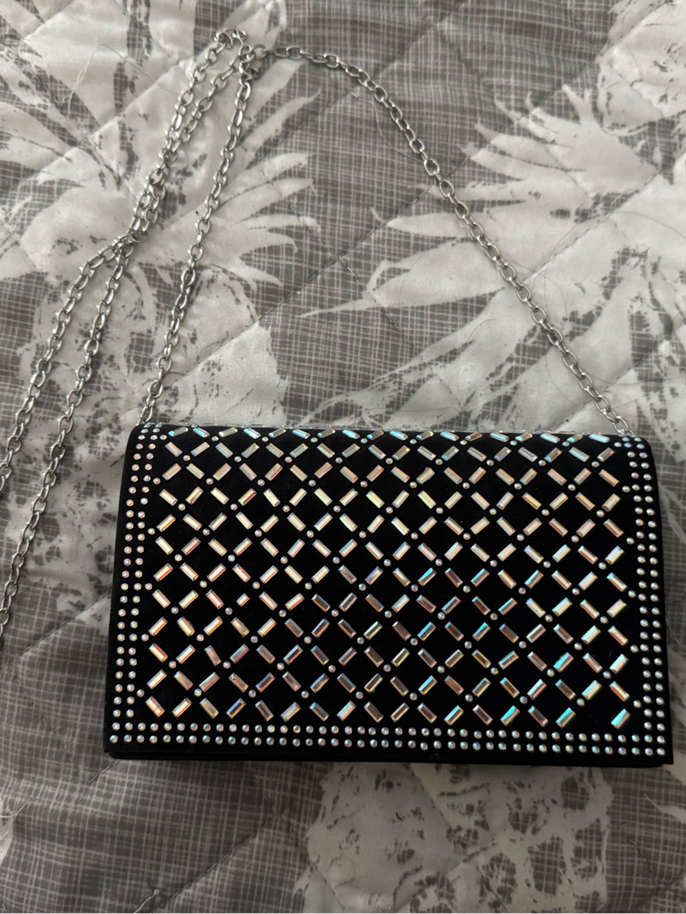 Black Rhinestone Chain Crossbody Bag